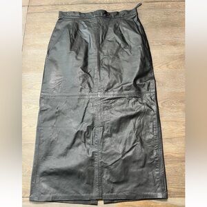 Womens Leather Skirt Size 12 Black Small Long Pencil Secretary 80s 90s VTG